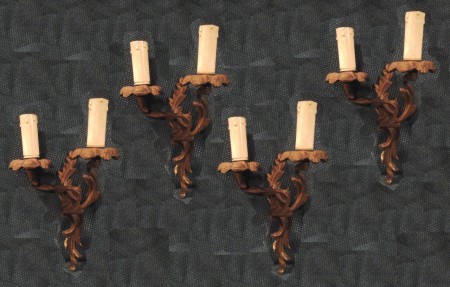 Quattro appliques, ottone, Italia, 1940 ca, 17 x 30 h cm